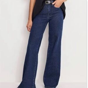 Good American Dark Blue High-Rise Wide Leg Jeans